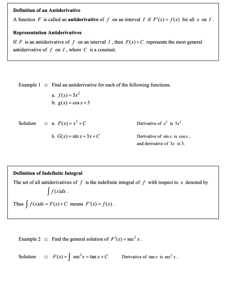 Anti-derivatives and indefinite Integrals